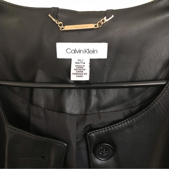 Calvin Klein Black Faux Leather long jacket - Picture 2 of 11